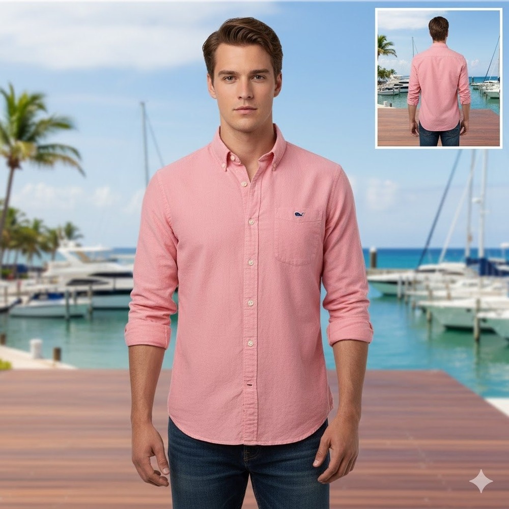 Vineyard Vines Mens Slim Fit Tucker Shirt Pink Cotton Silk Button Down Size M